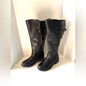 Chicblooms Women's Extra Wide Calf Stacked Buckle Knee High Boots Black Size 8